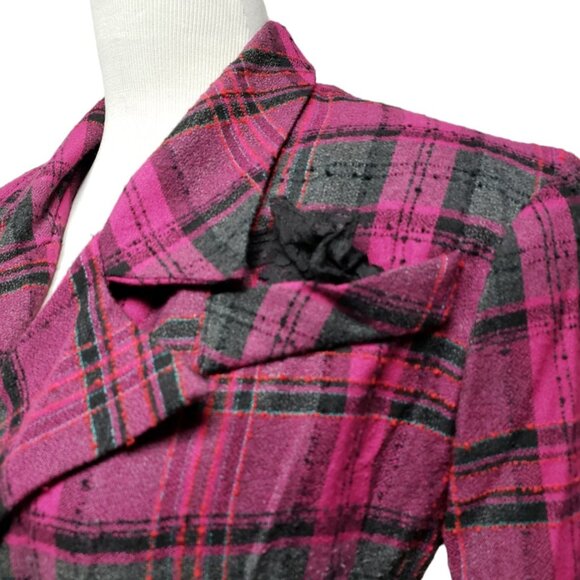 80s Irresistible by Sue Eng pink and gray plaid blazer dress . size 9 / 10 - Picture 3 of 6